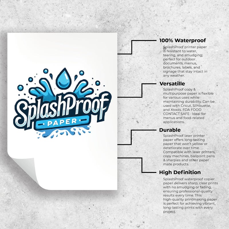 SplashProof Printer Paper - 8.5" x 11", 10 Mil Waterproof Paper, Laser Printer & Copy Machine Compatible (50 Sheets) - Image 5